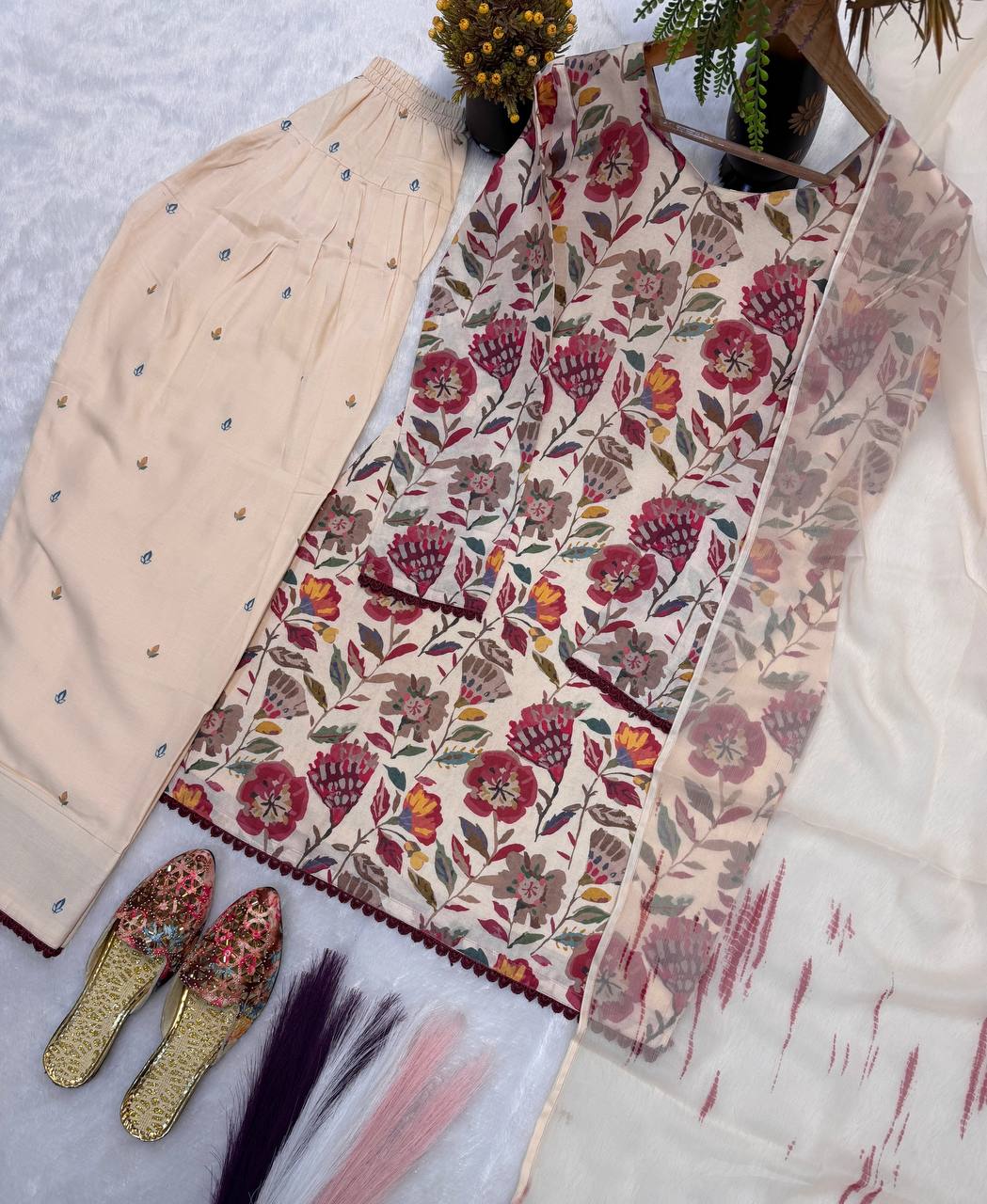 The Sovereign Cream Floral-Print Festive Couture